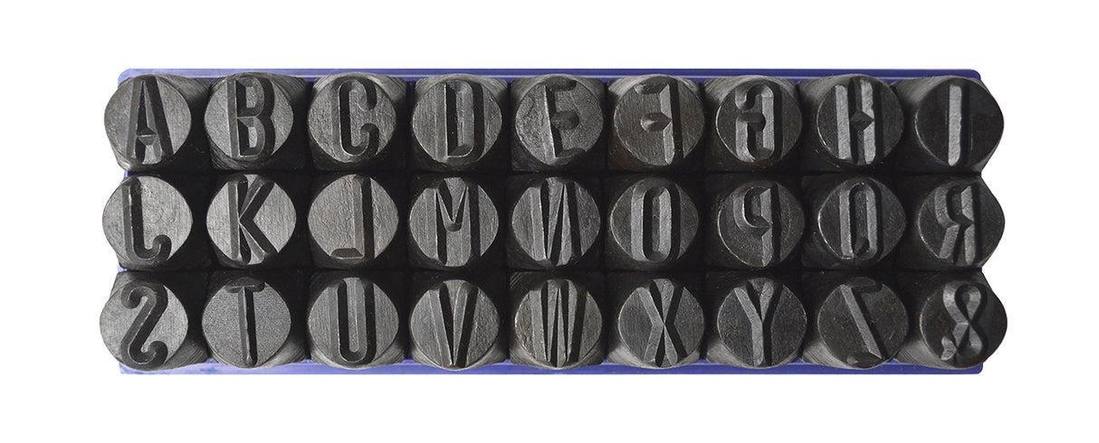 9.5 MM - 3/8" 36 Piece Steel Alphabet/Letter and Number Set by PMC Supplies