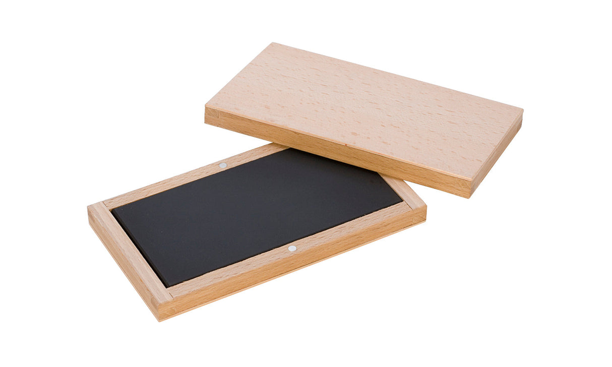 Natural Testing Stone for metal karat testing with wooden protective box, 6x3 inches.