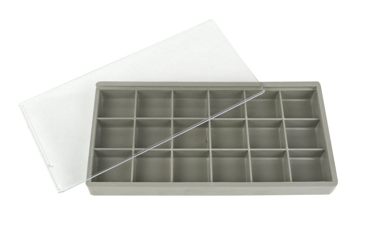 Plastic Box Organizer Case with 18 compartments and removable sliding clear lid for beads and small craft items