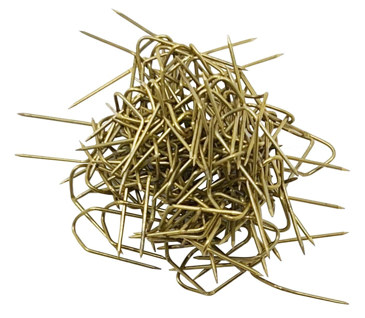 100 piece pack of small brass U pins with dual-point design for secure jewelry display