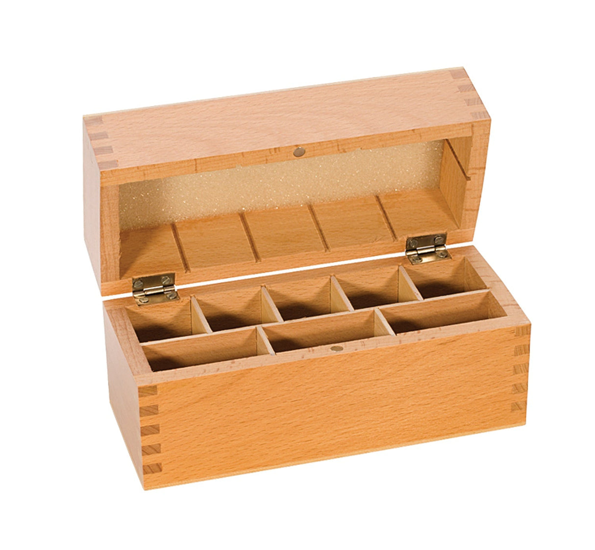 8 Compartment gold test box made of durable hardwood with eight compartments for organizing gold testing supplies