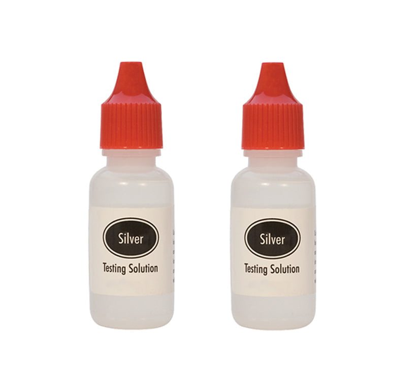 Pack of 2 silver testing acid bottles with red caps for precise silver testing solution