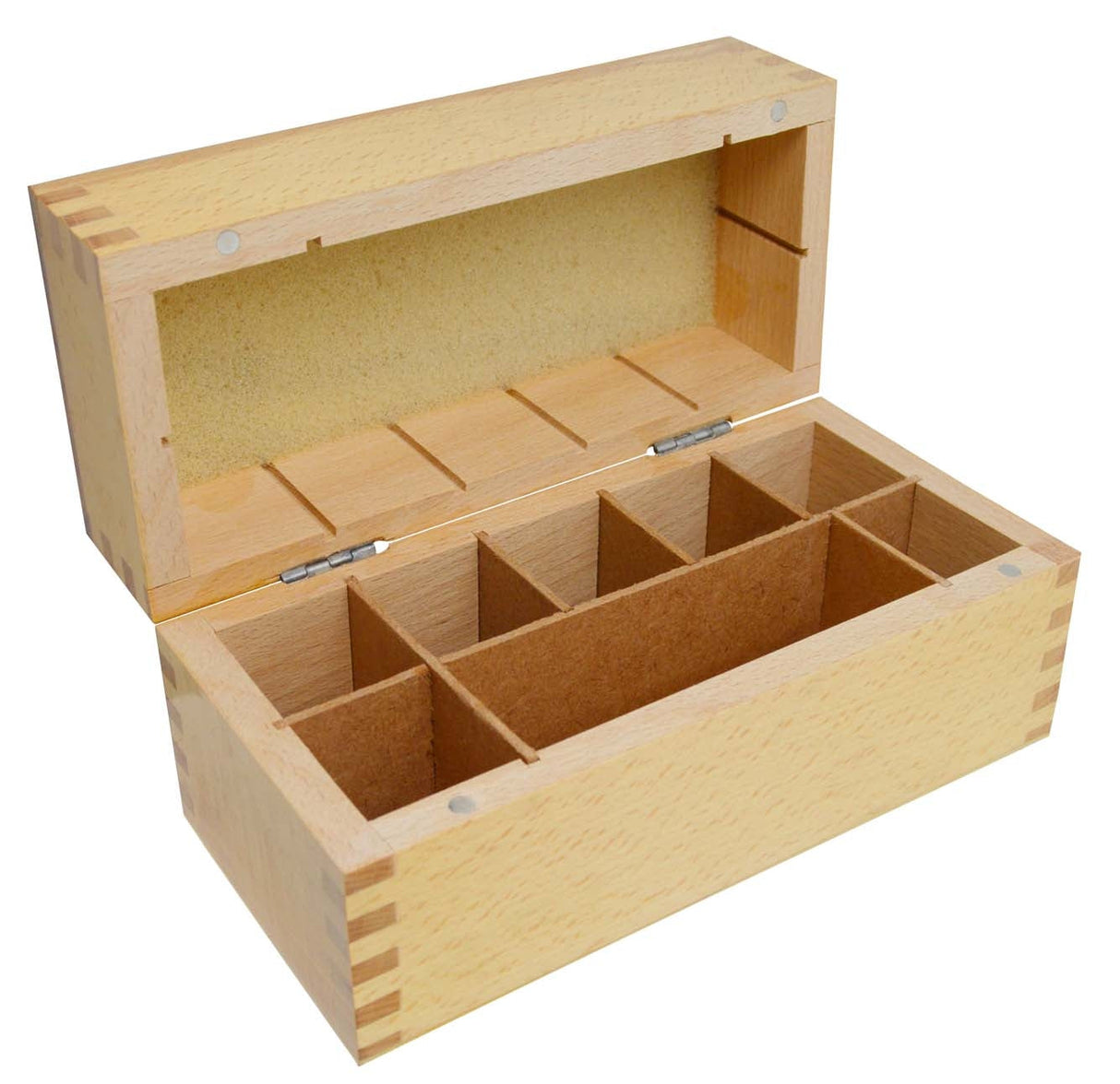 8-compartment hardwood gold test box with secure storage compartments and compact design
