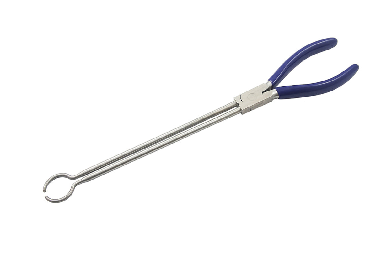 13 inch small stainless steel ring tongs with blue handles for secure crucible handling