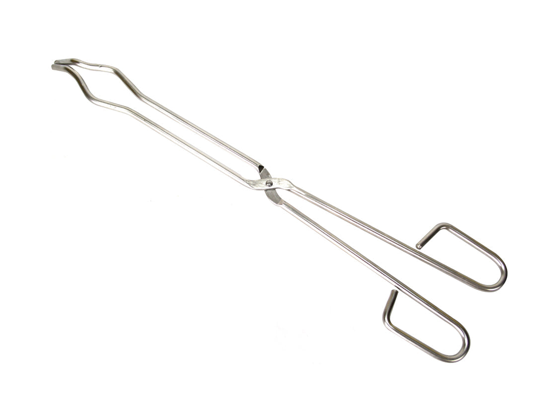 15-inch metal beaker flask crucible tongs with grooved ends for secure grip and one-handed operation
