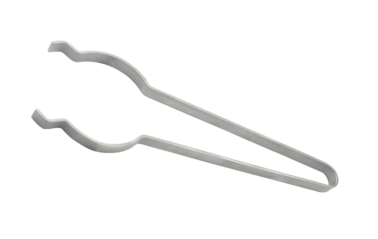 14-inch bent spring steel flask tongs for securely handling crucibles up to 4 inches in diameter in metalworking and foundry applications