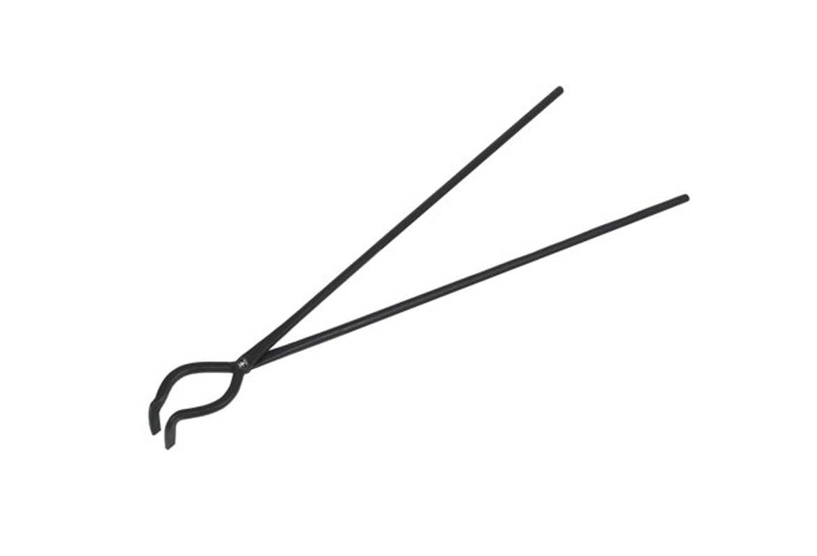 27-inch hinge style foundry crucible tongs with carbon black finish and secure lip grip for safe handling of crucibles