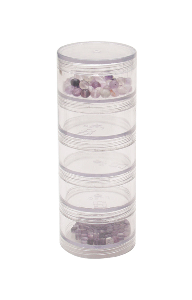 5 large round stacked storage jar containers clear plastic modular jars for beads and small parts organization