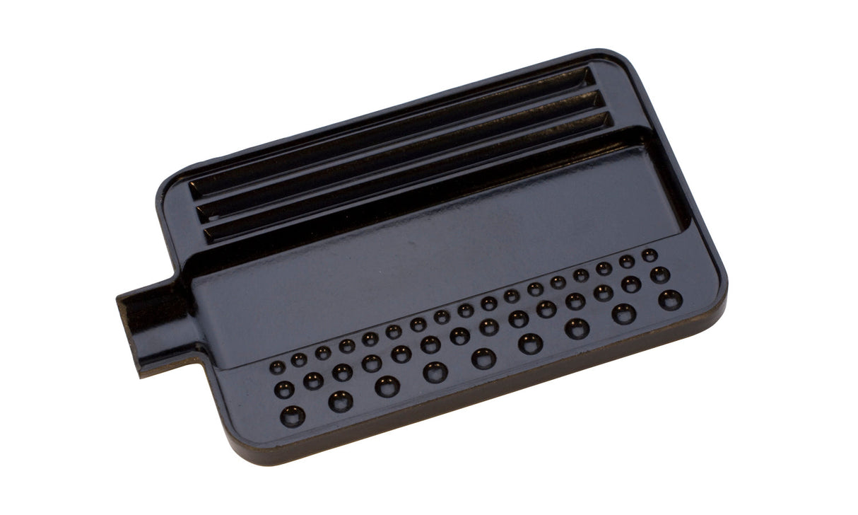 Small black sorting tray with grooves, indentations, and pour spout for gemstones and diamonds