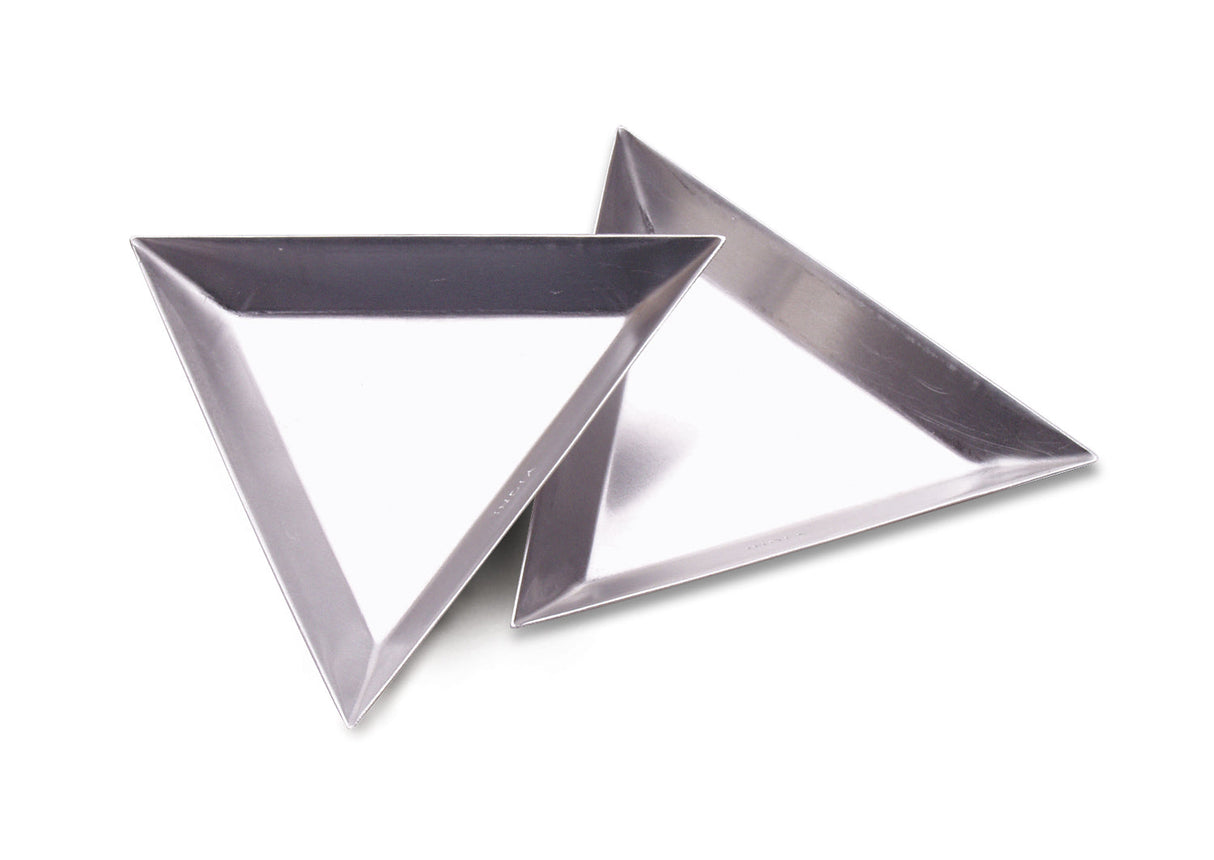 Set of two 3-inch aluminum triangular trays with slanted sides for scooping and organizing small items
