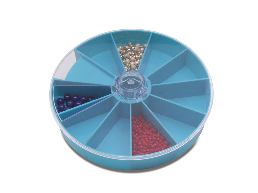 Round Gem Tray with 10 compartments and rotating lids for bead organization