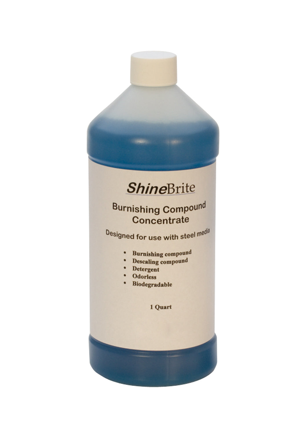 ShineBrite Burnishing Compound Concentrate 1 quart bottle for jewelry finishing with steel media, odorless and biodegradable formula