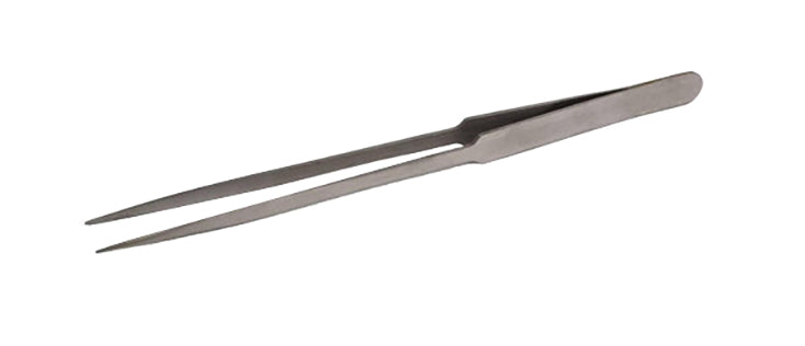 8-inch stainless steel long nose tweezers with narrow straight tips for precise gemstone and bead handling