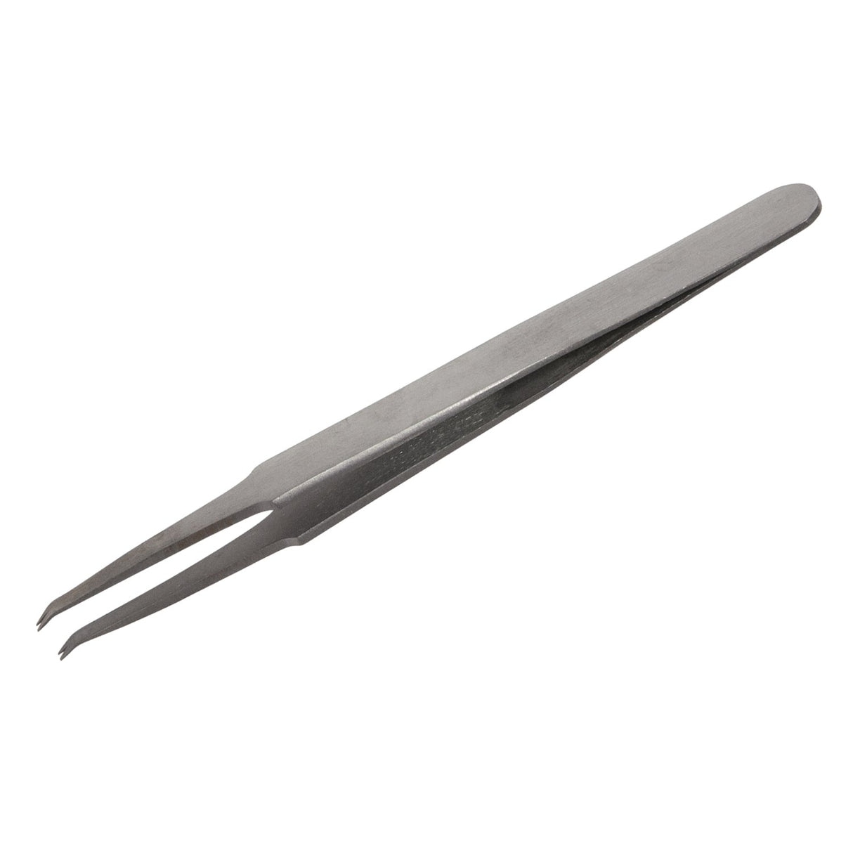 4-3/4" stainless steel screw-holding tweezers with prong tip for precision gripping and electronics repair