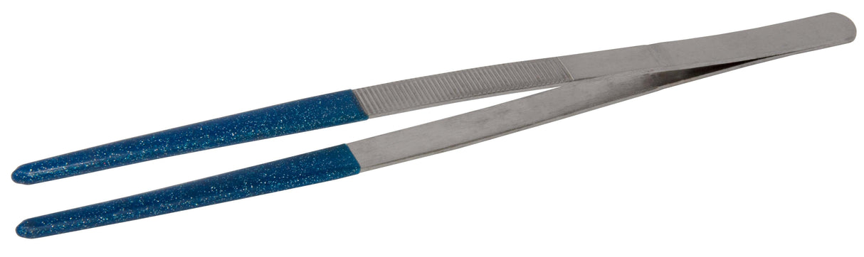 8-inch ultrasonic steam cleaning tweezers with stainless steel handle and 3-inch blue PVC non-scratch tips for delicate parts