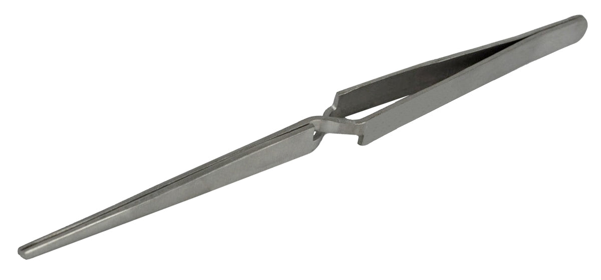6-1/2" stainless steel cross-locking tweezers with blunt tips for precision tasks
