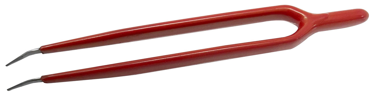 6-1/2" curved-tipped insulated tweezers with red handles for electrical safety and precision tasks