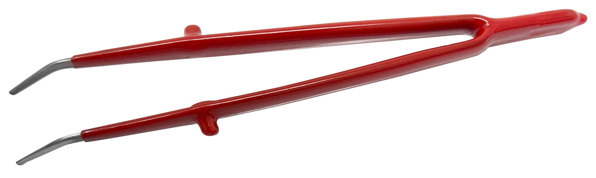 6" insulated curved tip tweezers with red handles for electrical repair and jewelry making