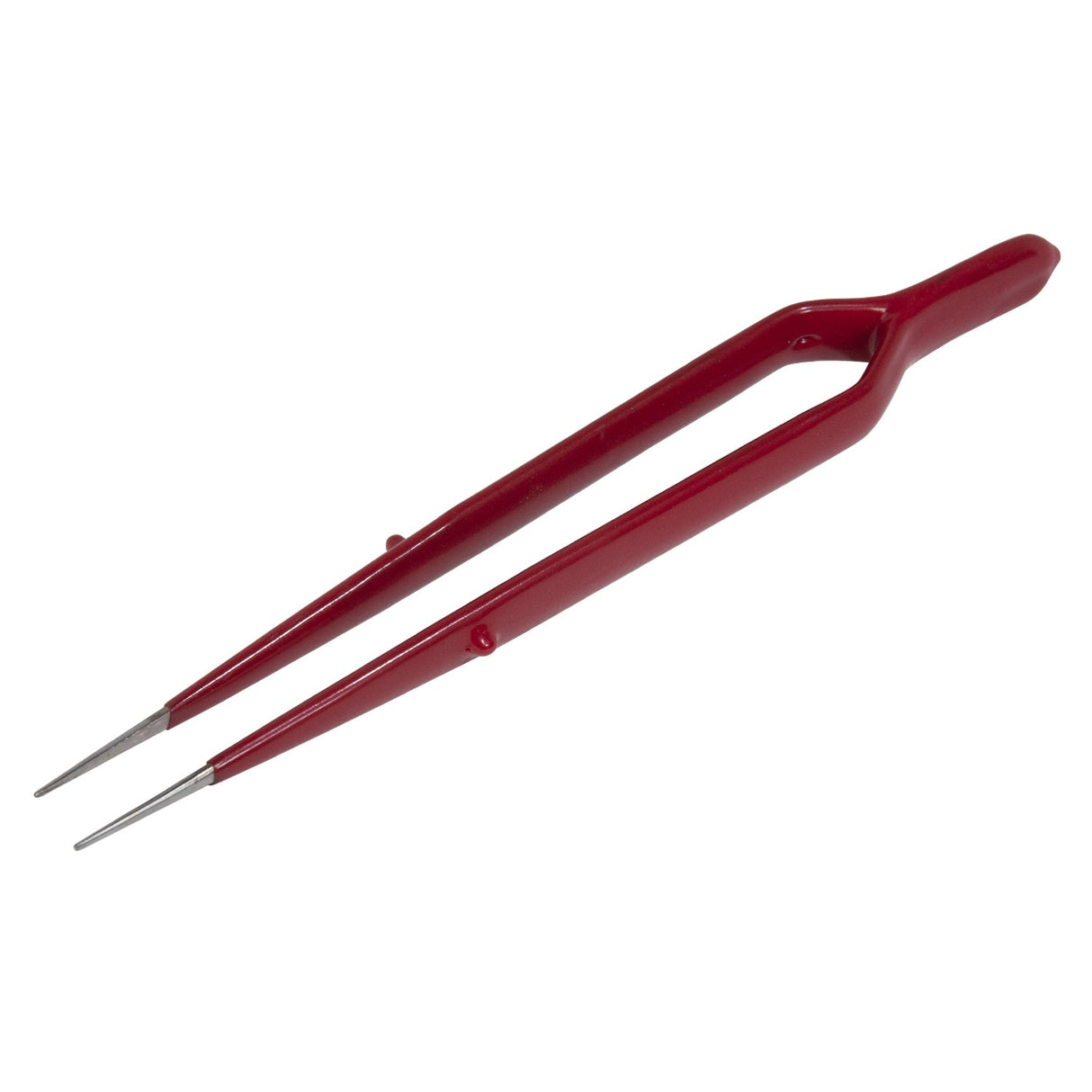 6-3/4 inch insulated pointed-tip jewelry repair tweezers with red grips for precise handling and electrical safety