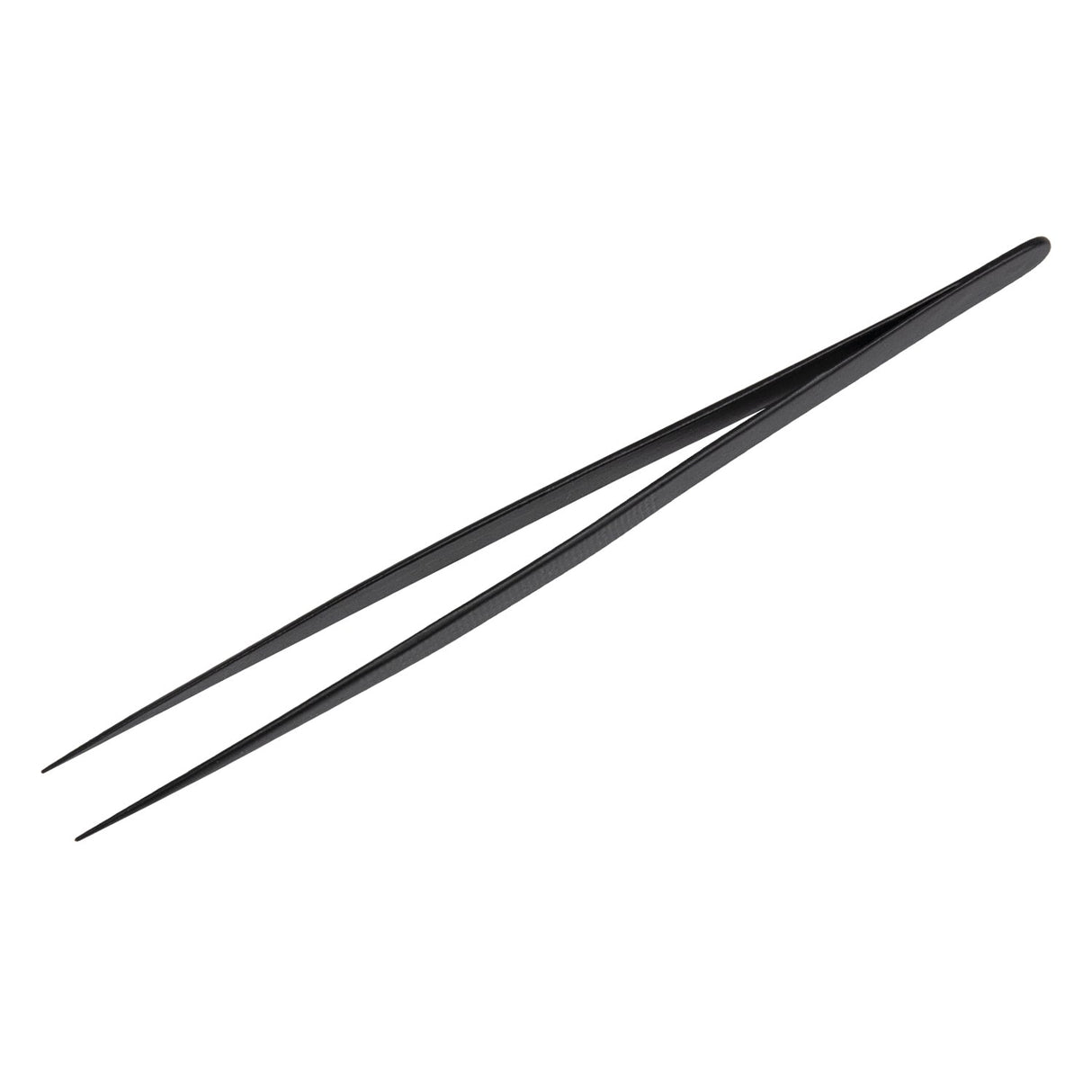 6-1/2 inch fine tipped black diamond tweezers with ergonomic grips and knurled interior for precision handling