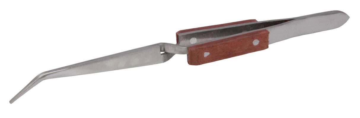 6-1/2 inch curved fiber cross-locking tweezers with heat-resistant handle for soldering and jewelry repair