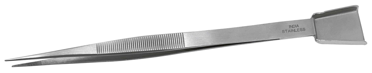 Diamond Beading medium stainless steel tweezers with serrated tips and built-in shovel for gemstone handling