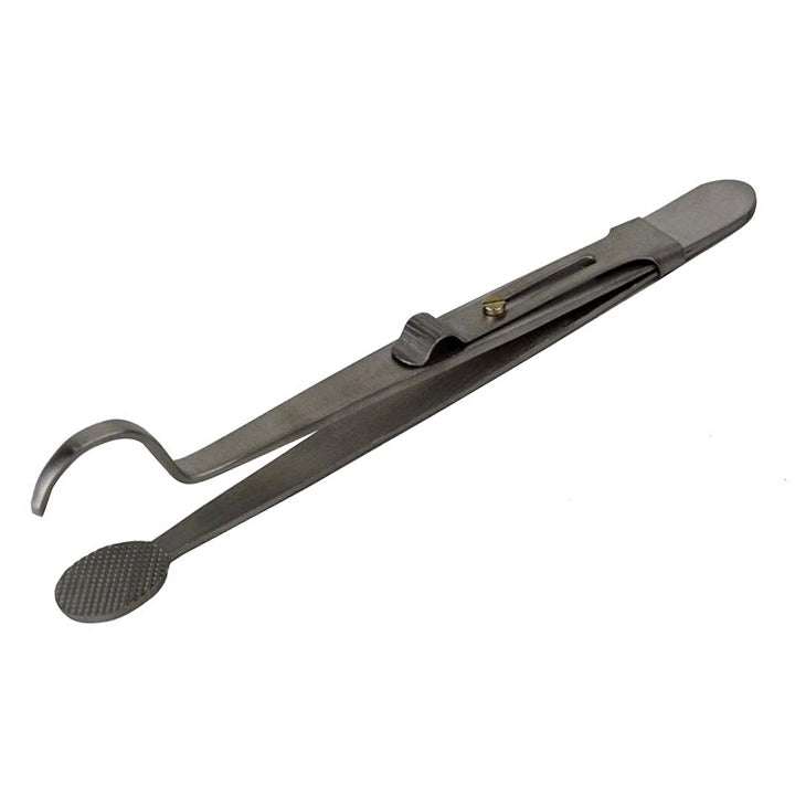 5-1/2" stainless steel locking head and shank ring holding soldering tweezers with slide-lock and knurled base for jewelry repair