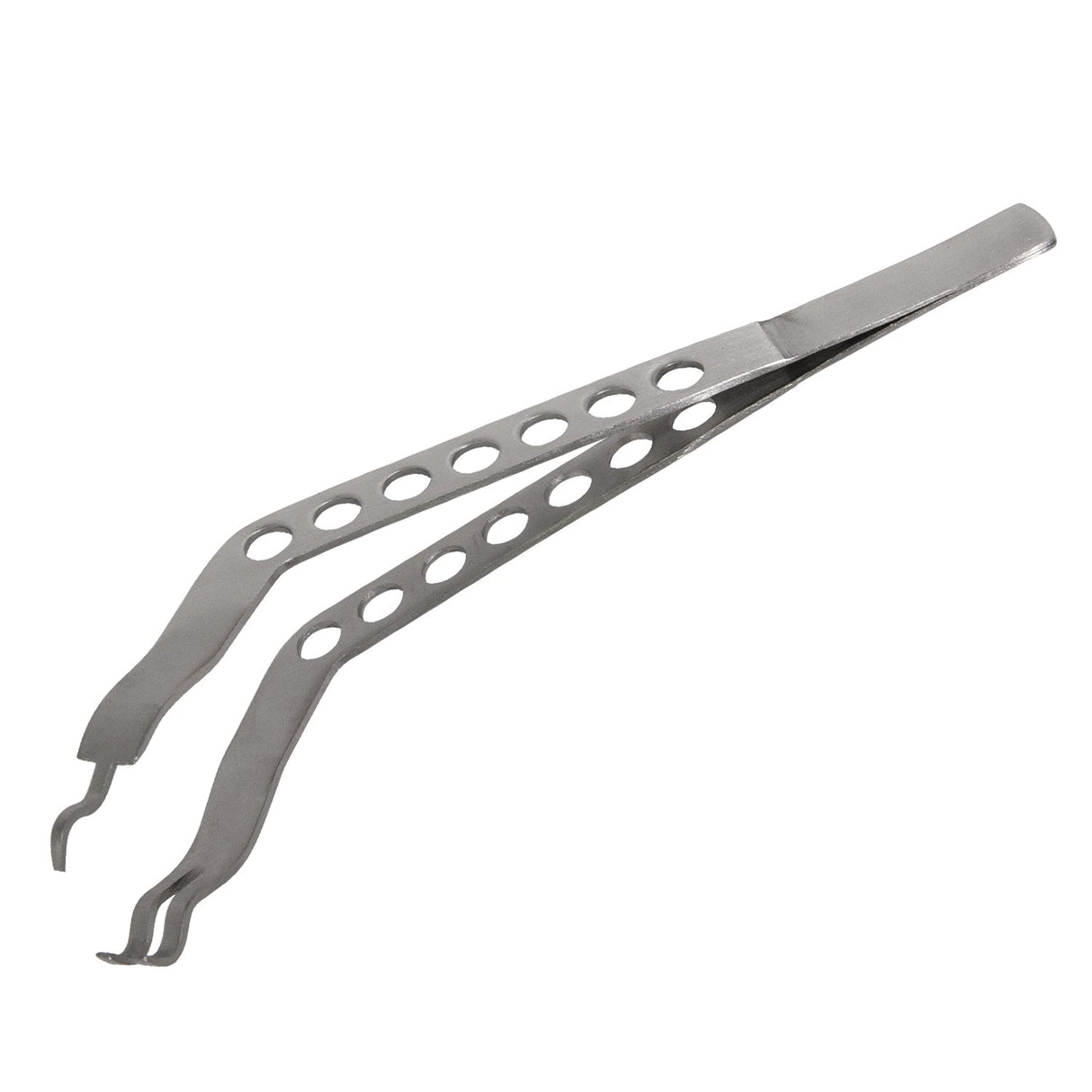 7 inch stainless steel ultrasonic tweezers with hole grip and curved tips for precise ring handling