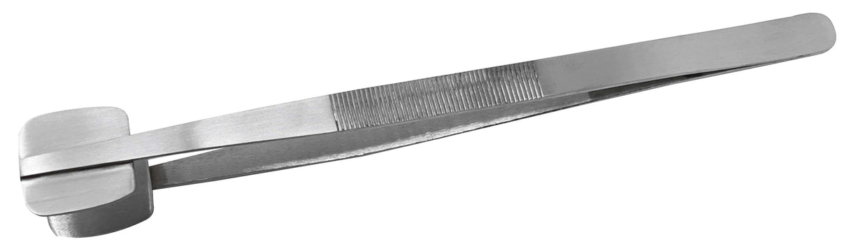 8-inch stainless steel tweezers with square head tipped for precise jewelry handling