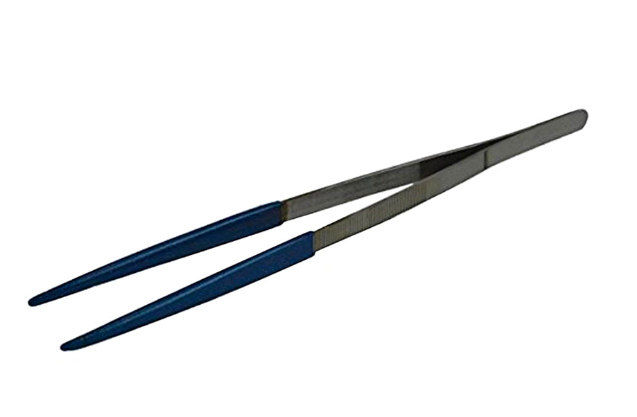 12-inch ultrasonic steam cleaning tweezers with blue PVC tips and stainless steel handle for scratch-free precision