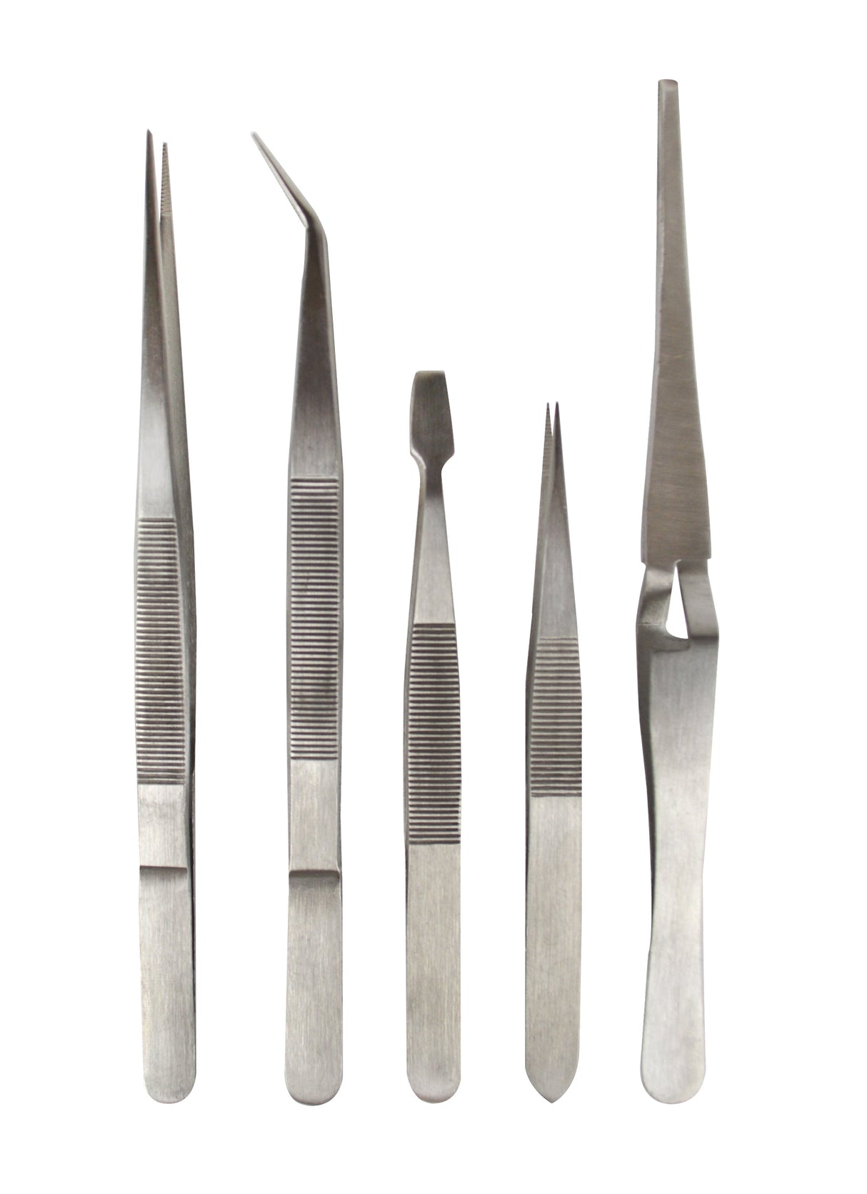 5-piece stainless steel precision tweezers set for jewelry, beading, and watch repair tasks