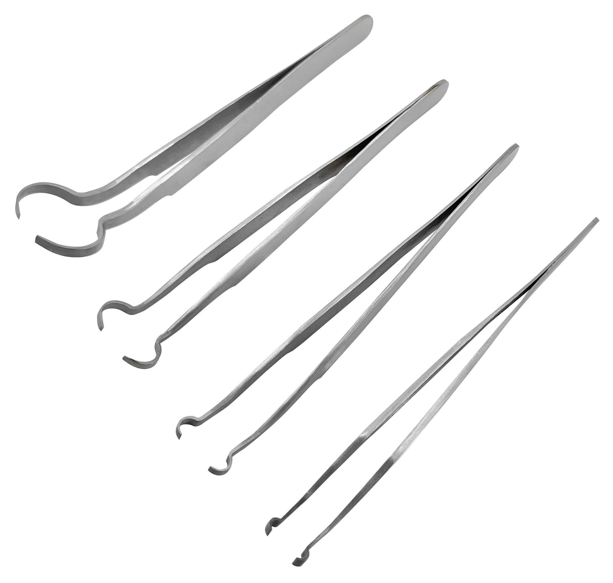 4-piece ball holding non-magnetic tweezers set for precise handling of rings and small round parts, anti-rust, 4.5 inches long