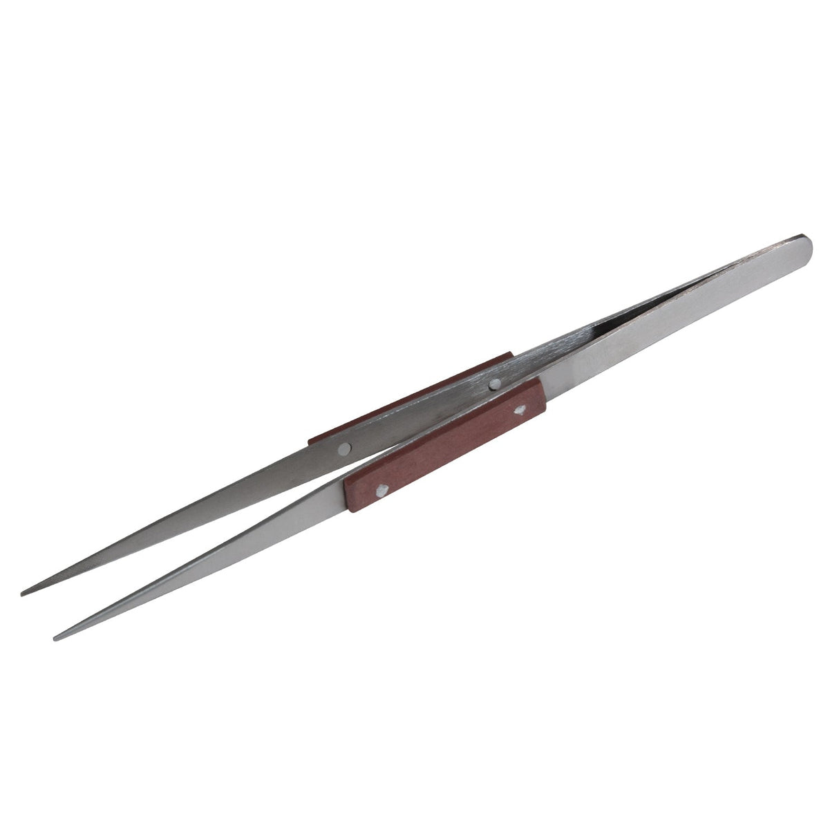 8-inch straight fiber grip tweezers with serrated tips and non-locking design for precision tasks