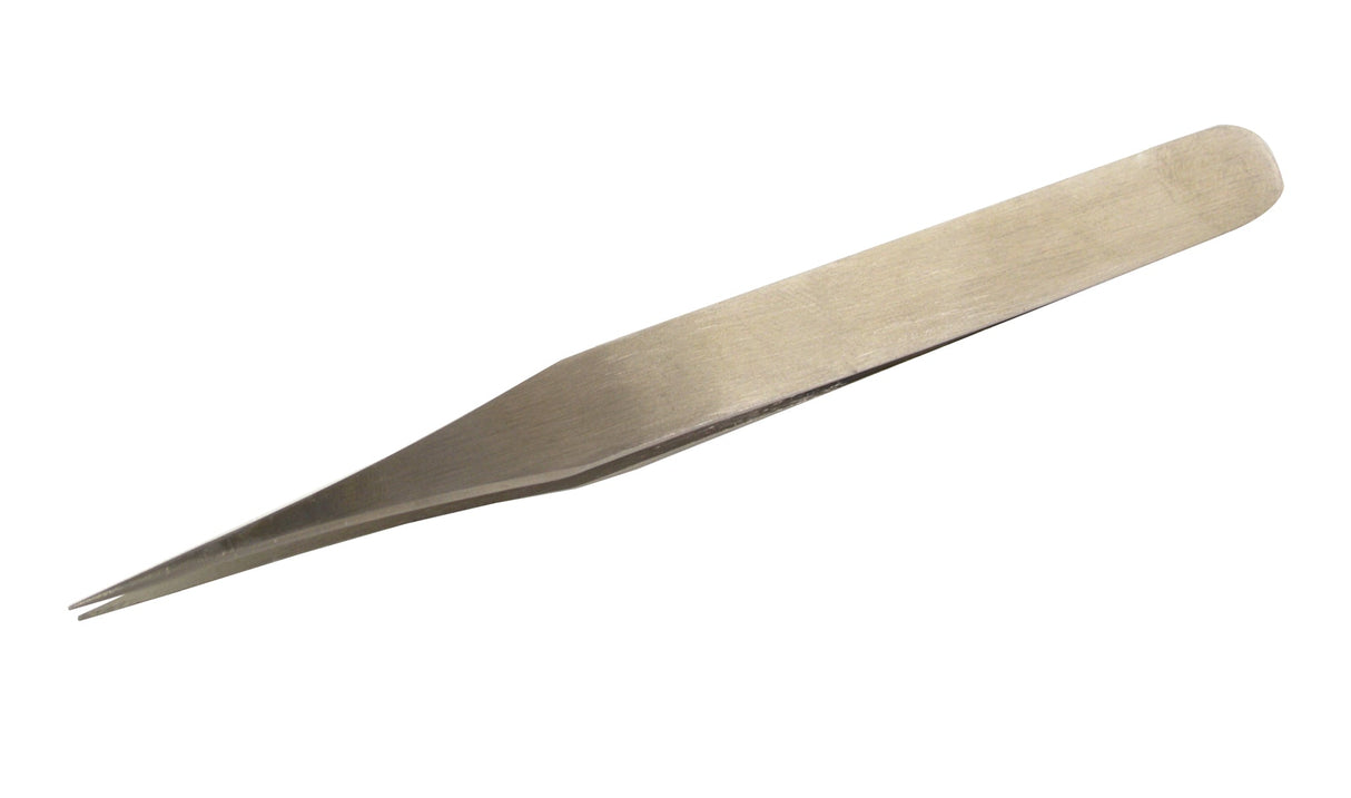 4-3/4 inch stainless steel antimagnetic tweezers with fine tips and flat edges for precise handling of small parts