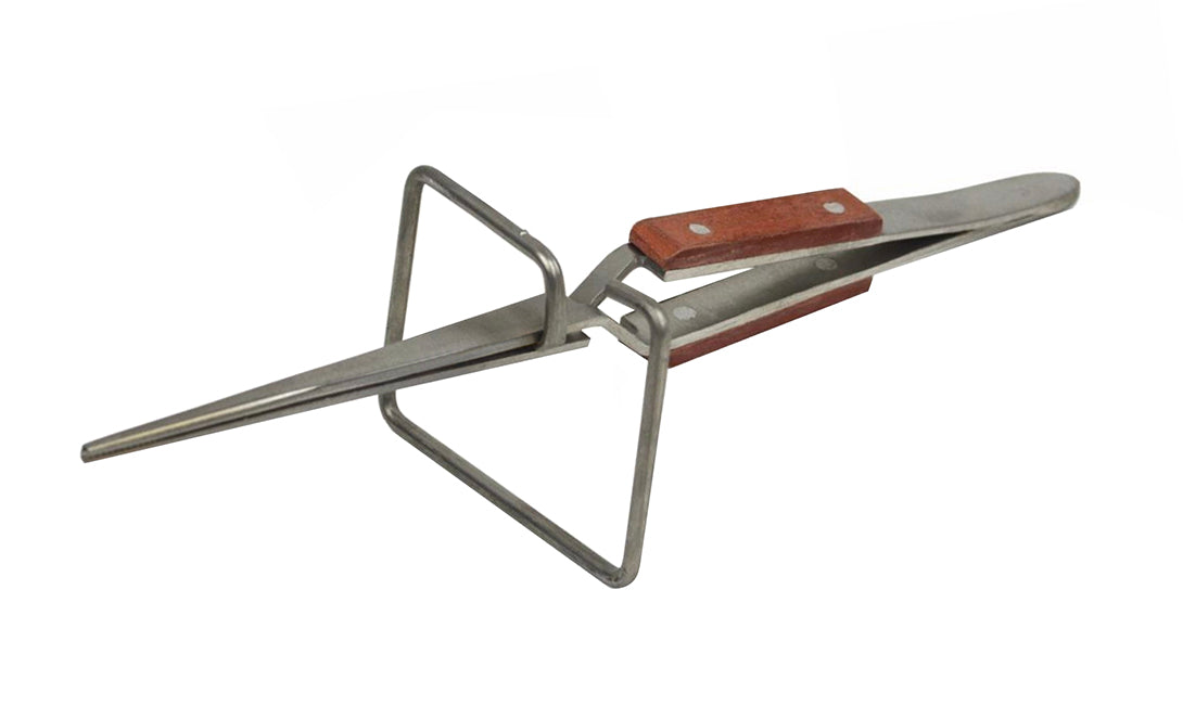 6-1/4 inch fiber grip cross-locking soldering tweezers with integrated stand for precise electronics and jewelry work