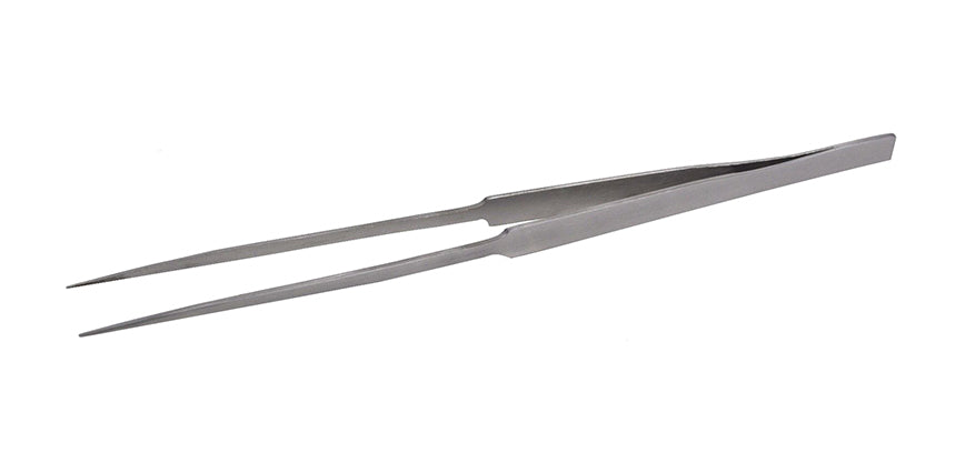 250 MM long nose straight tweezers with fine point stainless steel tip for precision tasks