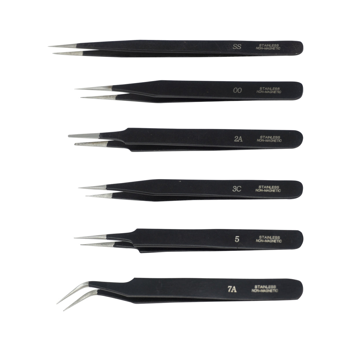 6 Piece Matte Black Anti-Magnetic Tweezer Assortment by PMC Supplies