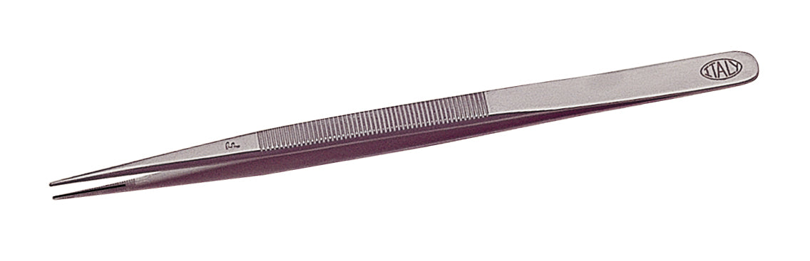 6-1/2 inch stainless steel fine-grooved Allegro Italian diamond tweezers for precise gripping