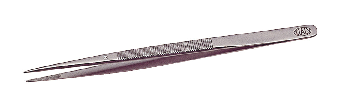 6-1/2" stainless steel Allegro Italian diamond tweezers with serrated tips for precise grip