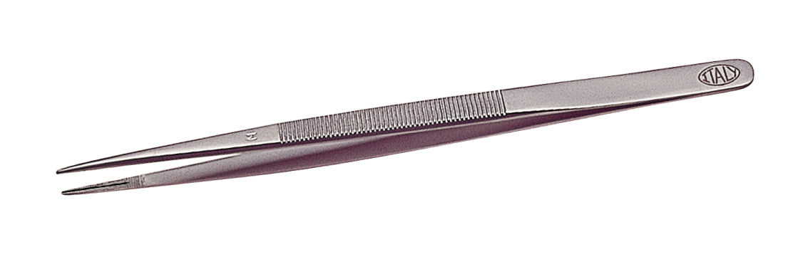 6-1/2" stainless steel Allegro Italian diamond tweezers with medium-grooved tips for precision grip