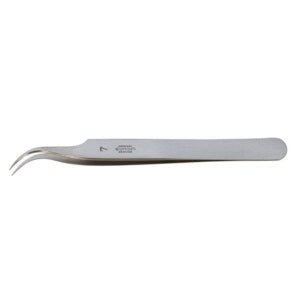 4-1/2 inch Dumoxel Dumont Style 7 precision tweezers with curved fine tips and ergonomic stainless steel design