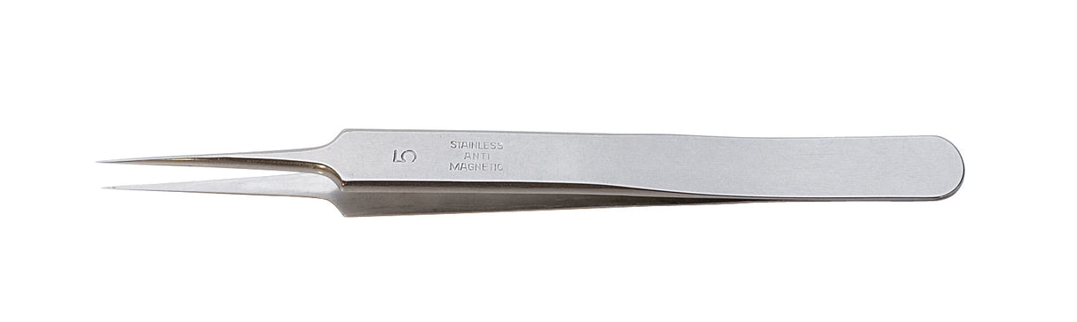 4-3/8 inch Anti Hi-Tech Dumont Tweezers Style 5 with anti-magnetic stainless steel tips for precision electronics and lab work