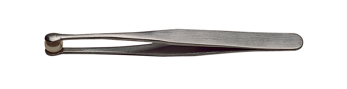 Nickel beading tweezers with rounded tips for precise bead handling in jewelry making.