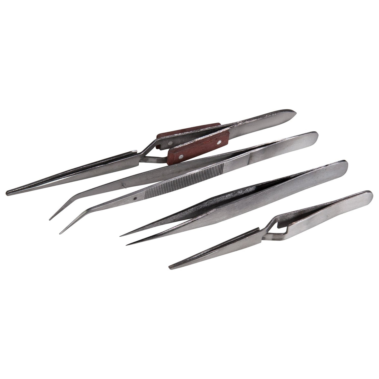4-piece utility and soldering tweezers set for electronics repair with PVC pouch
