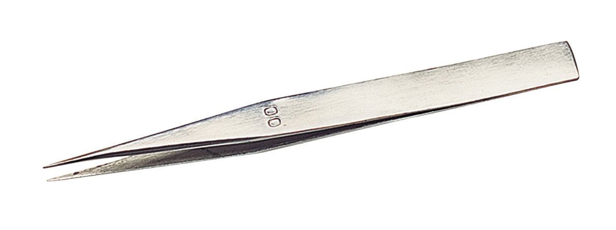4-3/4 inch 00 nickel-plated tweezers for precise soldering and electronics assembly with thick shanks to resist bending