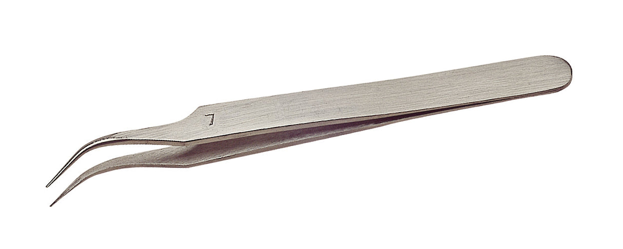 4-1/2 inch No. 7 bent-tip anti-magnetic stainless steel tweezers for precision handling of small components
