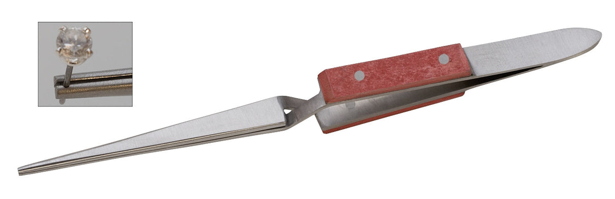 Wolf Tools Fiber Grip Cross-Locking Soldering Tweezers with groove-notch tip and heat-resistant grips for precision electronics work.