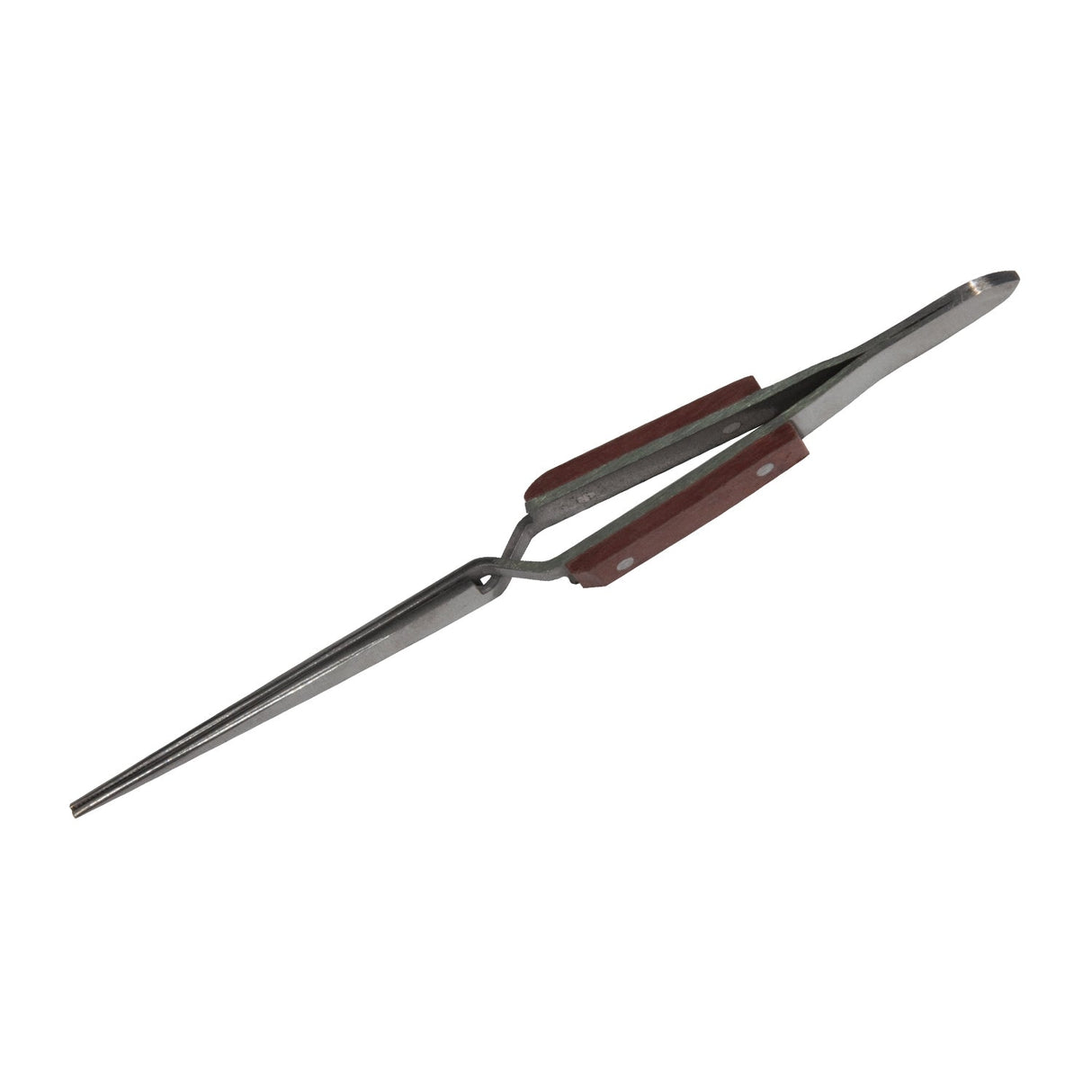 Fiber Grip Cross-Locking Tweezers with straight polished steel jaws and ergonomic fiber grip handles for precise soldering tasks