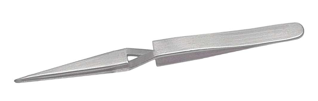 4-3/4 inch cross-locking soldering and utility tweezers with finely pointed stainless steel tips
