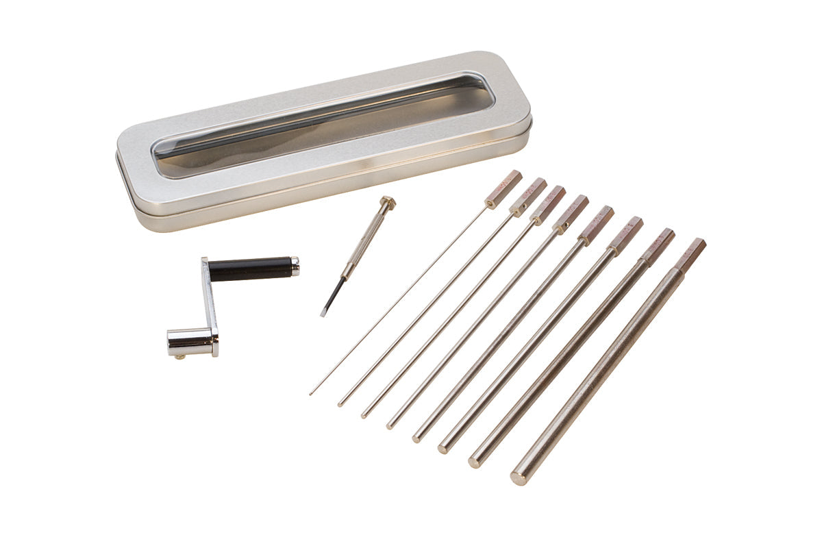 8 Piece Coiler jewelry making tool kit with long mandrel and rotating handle in metal case